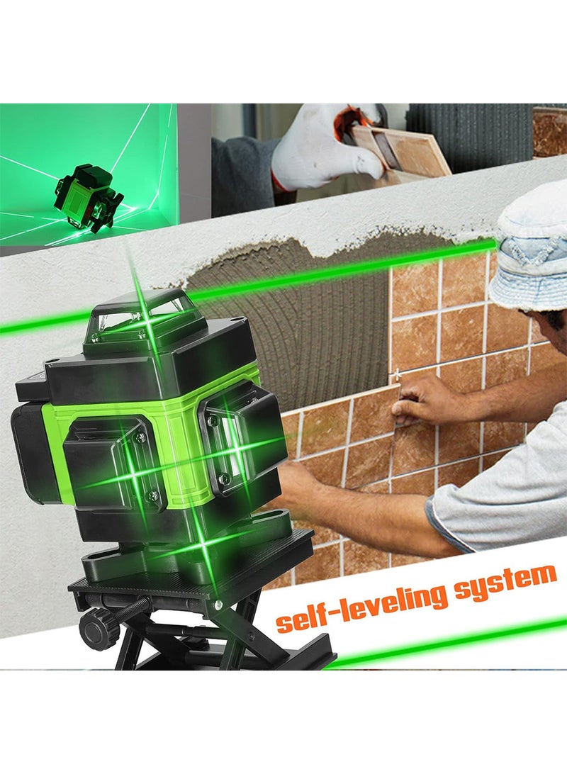 4D 16 خط ليزر مستوى التطبيق التحكم عن بعد متعددة الوظائف ، مع 3 درجة الذاتي الاستواء وظيفة النظام ، الأخضر الذاتي الاستواء ليزر مستوى 4x360 درجة الصليب الرأسي والأفقي ، مع اثنين من البطاريات القابلة