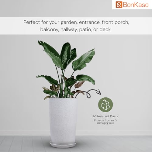 BonKaso 14 inch White Flower Pot – Tall, Durable & Lightweight Polymer Tower Planter for Indoor & Outdoor Use: Home, Office, Garden & Balcony (Gamla/Gamale) - Image 3