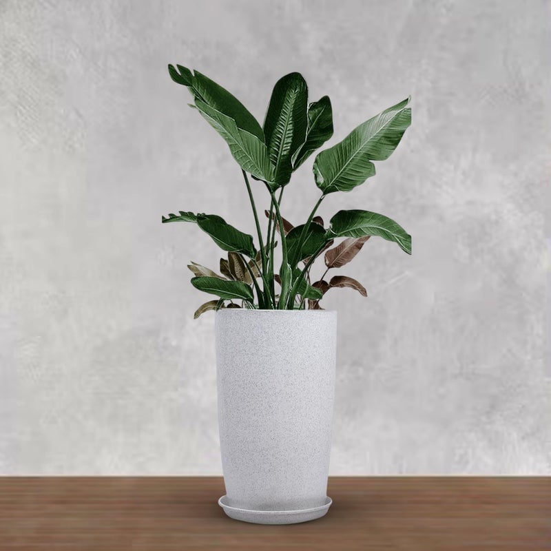 BonKaso 14 inch White Flower Pot – Tall, Durable & Lightweight Polymer Tower Planter for Indoor & Outdoor Use: Home, Office, Garden & Balcony (Gamla/Gamale) - Image 5
