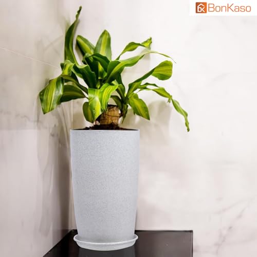 BonKaso 14 inch White Flower Pot – Tall, Durable & Lightweight Polymer Tower Planter for Indoor & Outdoor Use: Home, Office, Garden & Balcony (Gamla/Gamale) - Image 4