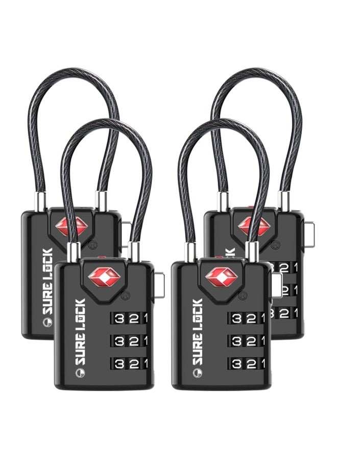 Tsa Compatible Travel Luggage Locks Inspection Indicator Easy Read Dials Tsa Approved With Zinc Alloy Black 4 Pack - Image 1