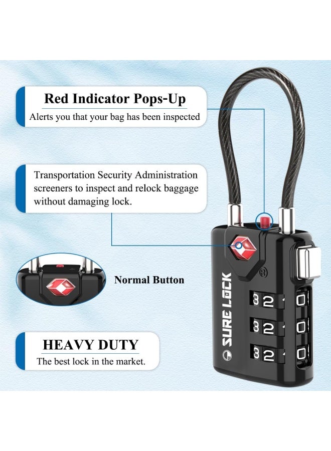 Tsa Compatible Travel Luggage Locks Inspection Indicator Easy Read Dials Tsa Approved With Zinc Alloy Black 4 Pack - Image 5