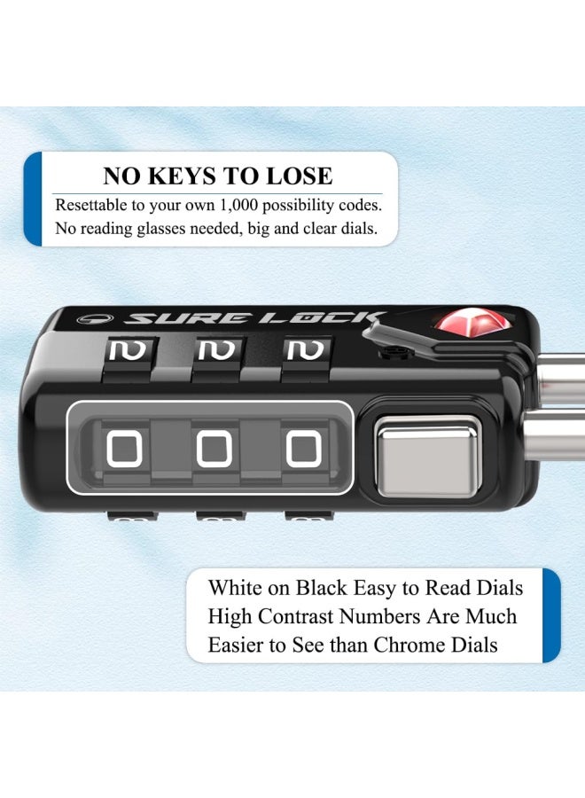 Tsa Compatible Travel Luggage Locks Inspection Indicator Easy Read Dials Tsa Approved With Zinc Alloy Black 4 Pack - Image 4