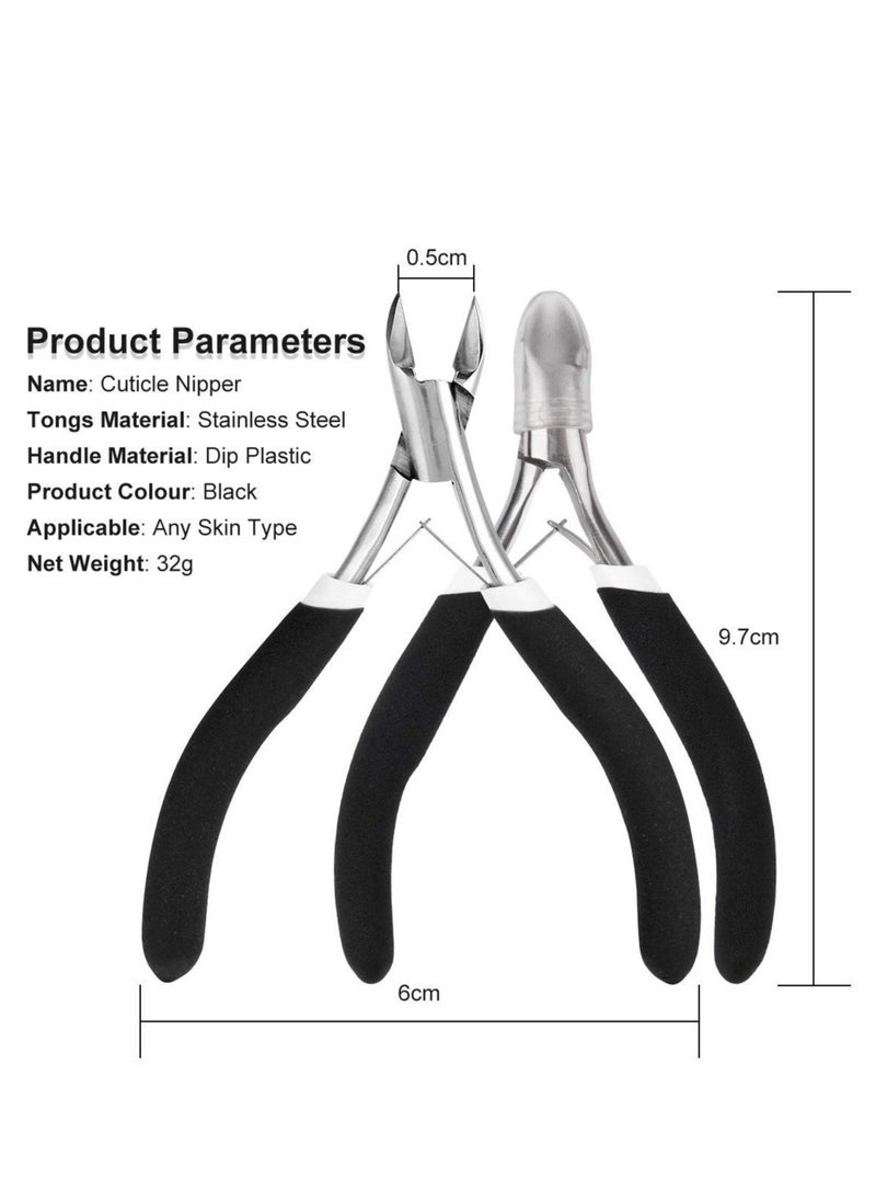 Excefore - 2 Pack Cuticle Trimmer, Dead Skin Remover Clipper, Non-Slip Professional Cuticle Nipper Stainless Steel Cutter, 1/2 Jaw (7 mm) Cuticle Cutter- Black - Image 1