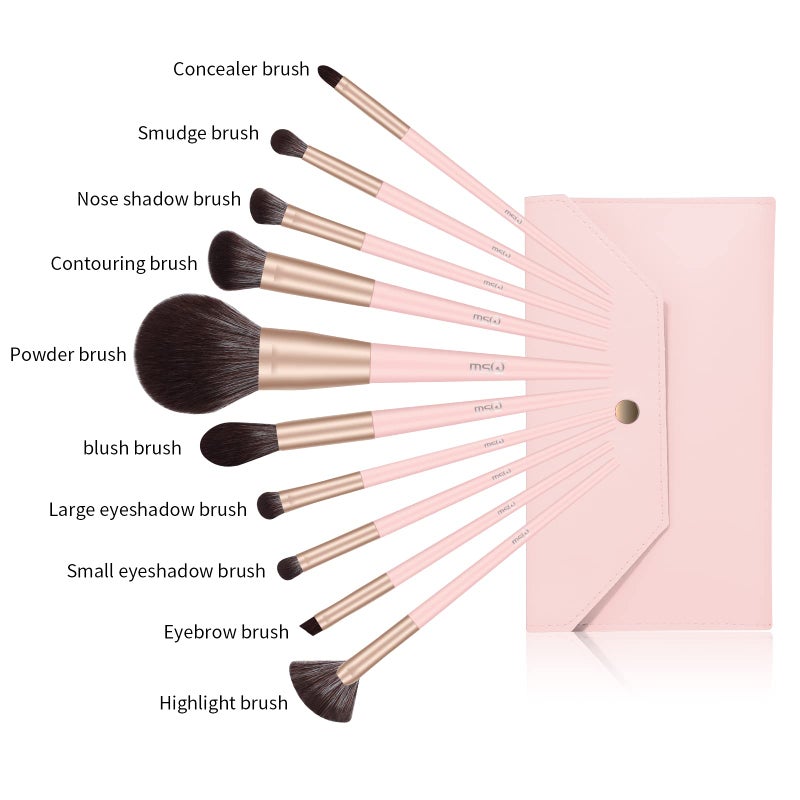 MSQ Make Up Brushes 10Pcs Makeup Brush Set Foundation Brush Blending Brush (Pink) - Image 2