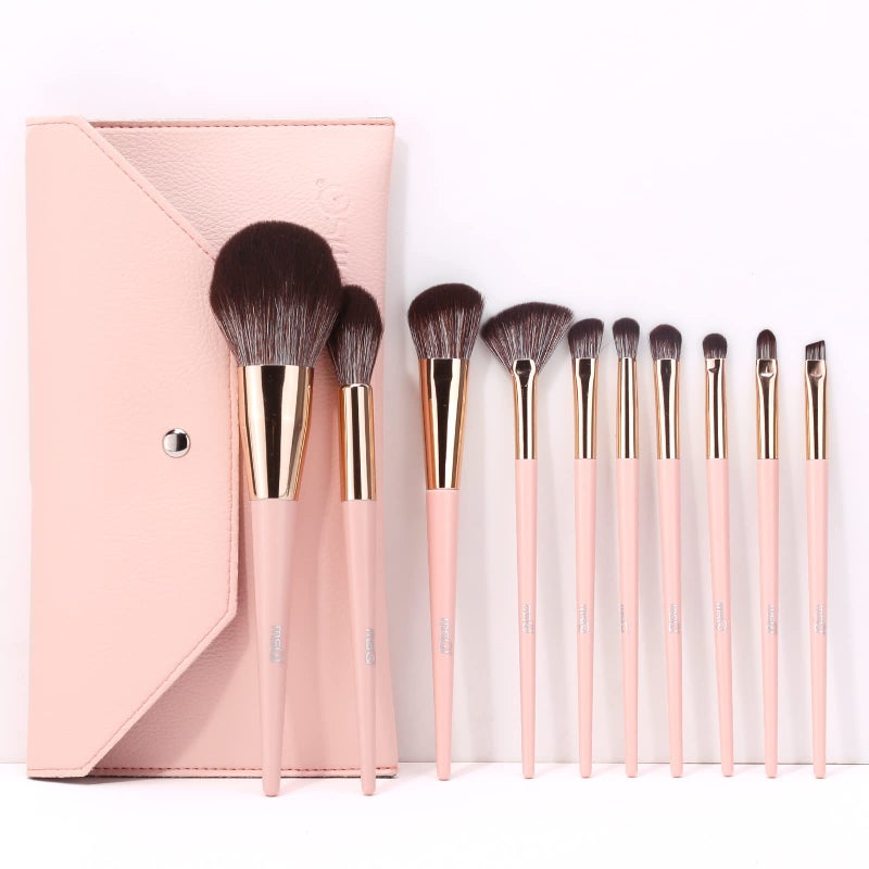 MSQ Make Up Brushes 10Pcs Makeup Brush Set Foundation Brush Blending Brush (Pink) - Image 1