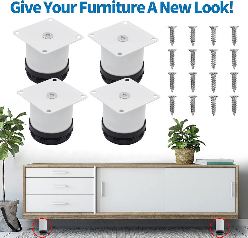 Masendelk 2.5 Inch Metal Furniture Legs - Stainless Steel  Adjustable  White  Round Cabinet Legs For Coffee Table  Cabinet  Desk  Sofa  Shelves - Pack Of 4 - Image 2