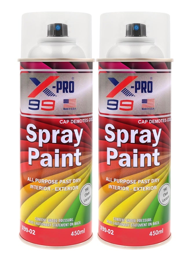 X Pro 99 2 pcs X-99 PRO Clear Lacquer Spray Paint 450ml Transparent Gloss Finish Fast Dry Multi Surface Interior Exterior Coating - Image 1