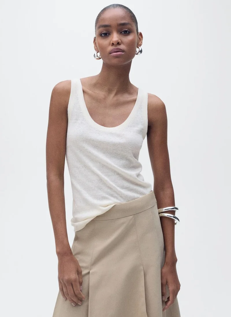 MANGO Strap Linen Top