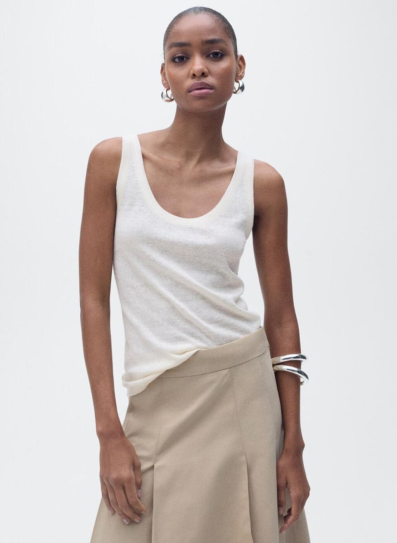 MANGO Strap Linen Top  - Image 1