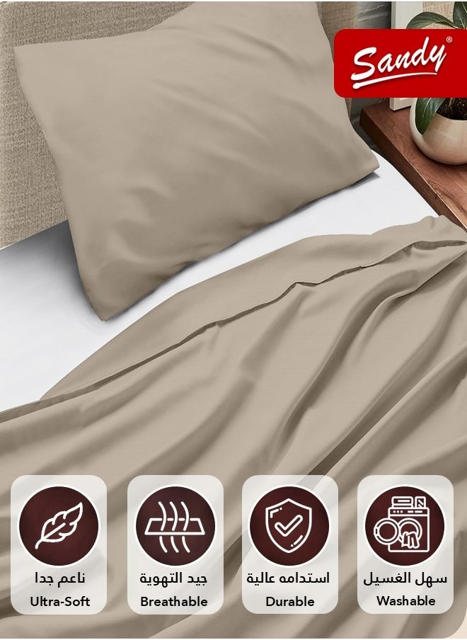 Sandy Premium Hotel Quality Flat Sheet and Pillow Case, Bed Sheet 2 Pieces Set, Soft & Breathable and Cooling, Extra Twin Size 243 x 167 cm, Mocha