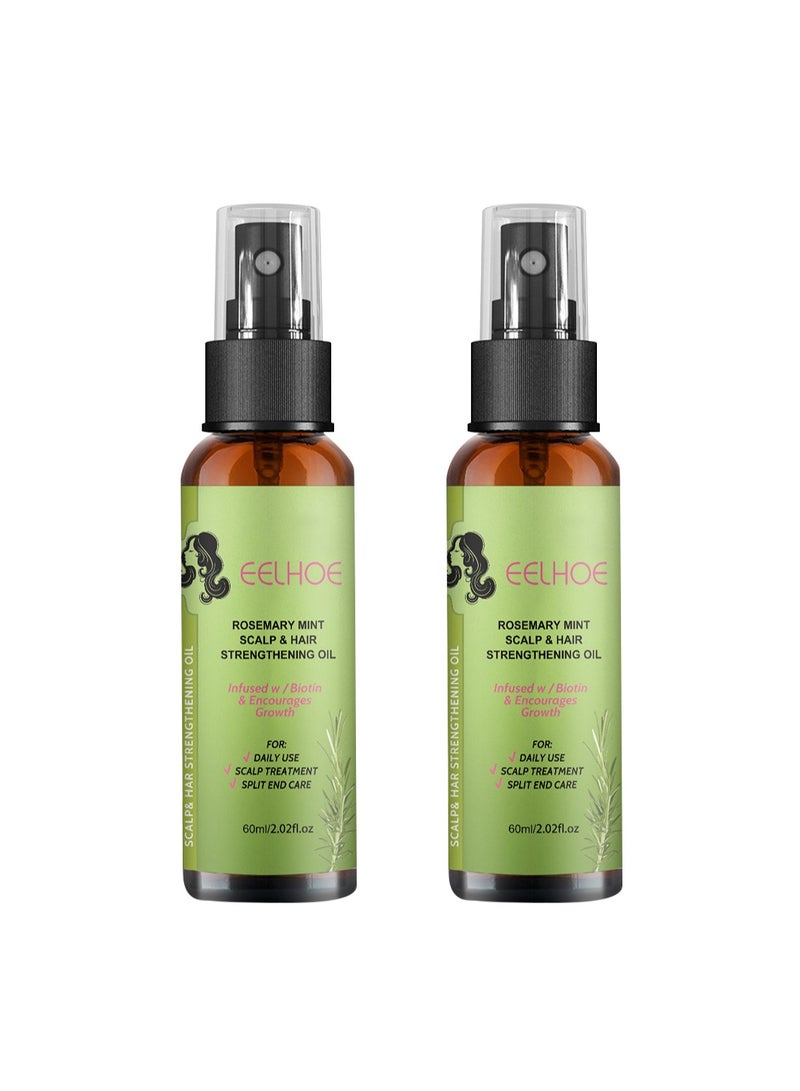 إيلهو طقم بخاخ زيت لتقوية فروة الرأس والنعناع وإكليل الجبل مكون من قطعتين، زيت نمو الشعر للمساعدة في تحفيز نمو شعر جديد وتقوية بصيلات الشعر وتشجيع الشعر الأكثر سمكًا وامتلاءً 60 مل/القطعة - Image 1
