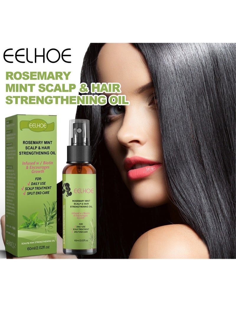 إيلهو طقم بخاخ زيت لتقوية فروة الرأس والنعناع وإكليل الجبل مكون من قطعتين، زيت نمو الشعر للمساعدة في تحفيز نمو شعر جديد وتقوية بصيلات الشعر وتشجيع الشعر الأكثر سمكًا وامتلاءً 60 مل/القطعة - Image 2