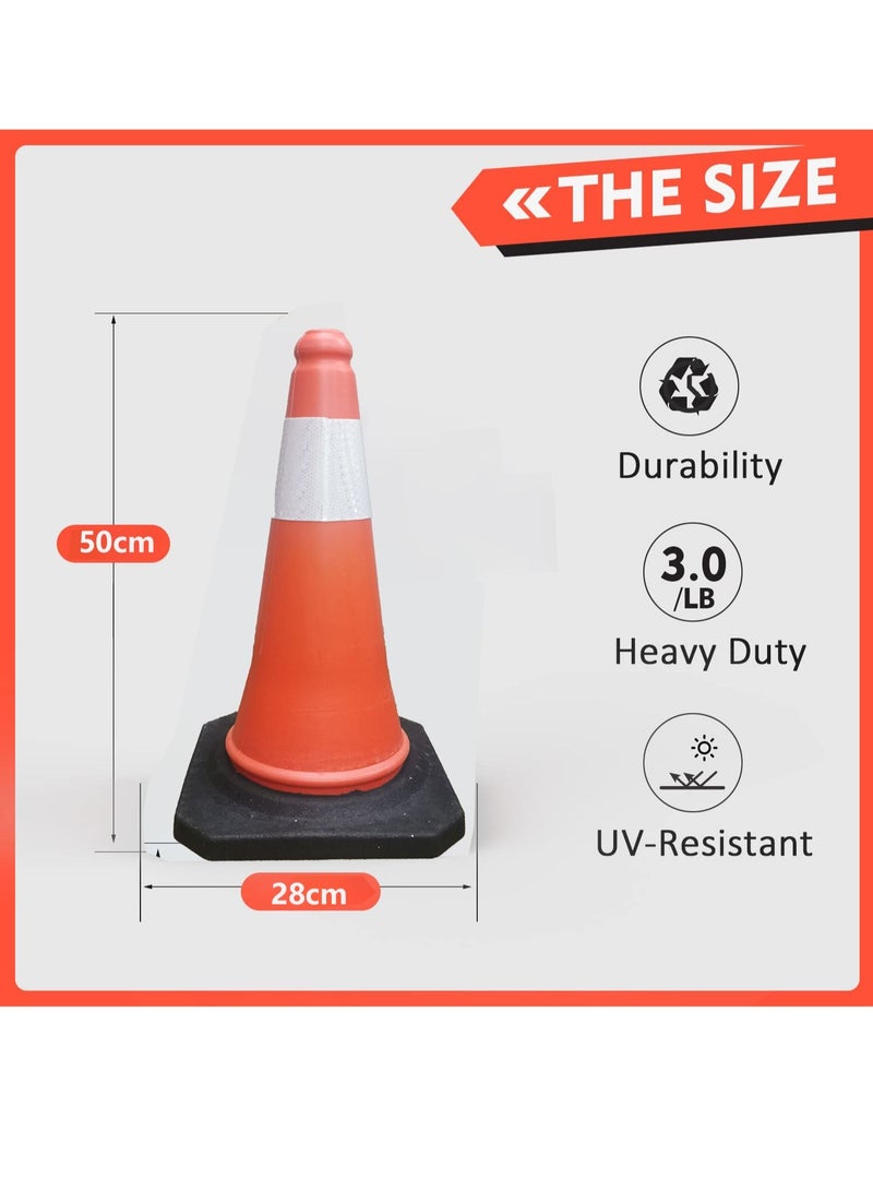 SUNRISE Traffic Safety Cones 50CM with Black Weighted Base, Plastic PVC Cone, Red Cones with Reflective Collar, Cones for Parking Lot, Road Safety，Driving Training - Image 2