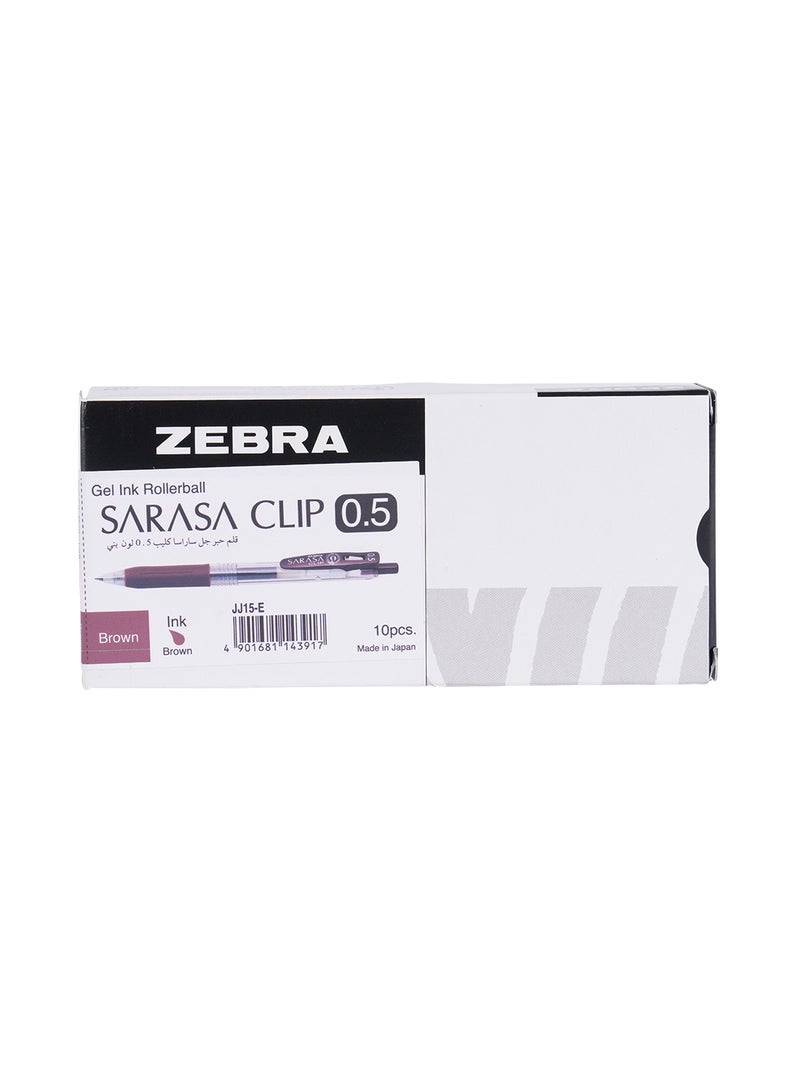ZEBRA Sararsa Clip Brown Gel Pen 0.5mm, for Journaling , Sketching , Drawing , Note-Taking , Pack of 10 Pens