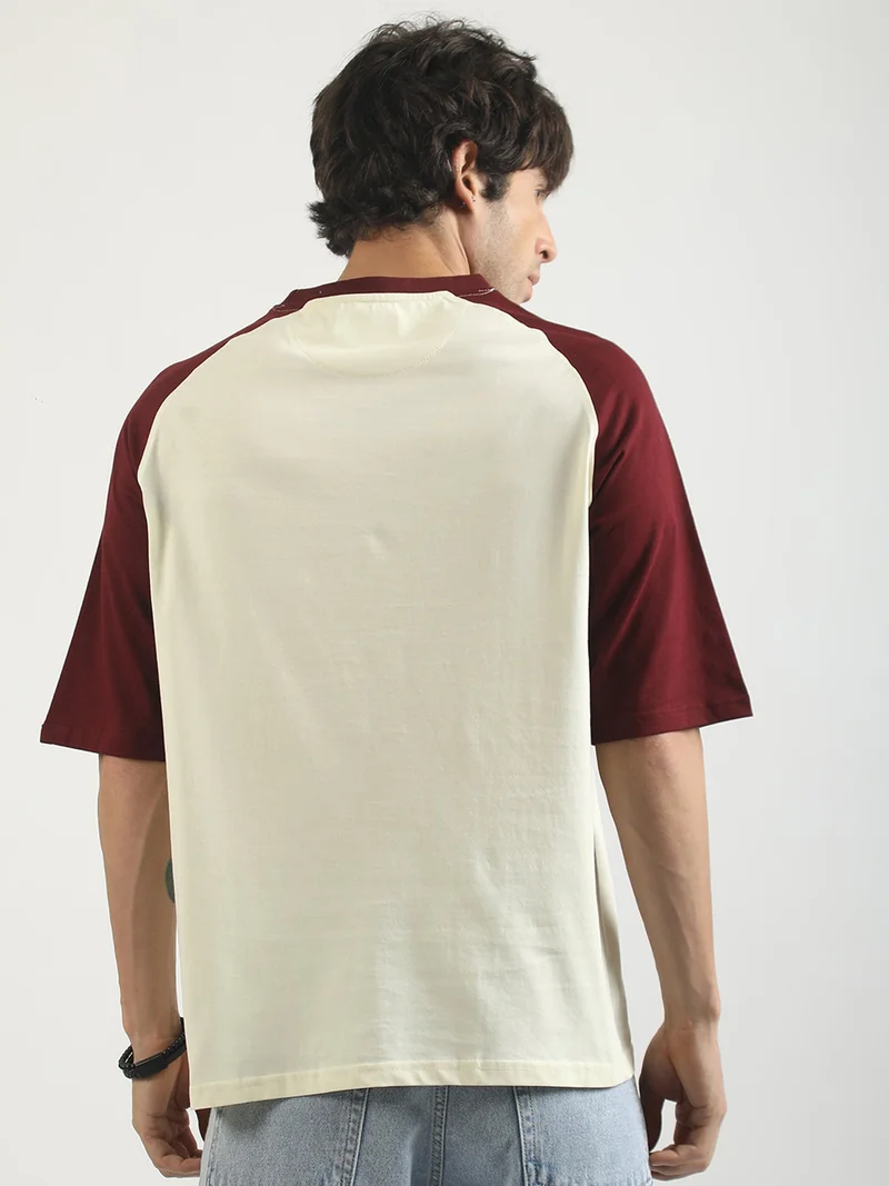 Maniac  Maniac Mens Printed Round Neck Raglan Half Sleeve Brown Cotton T-Shirt for Men | Best Price UAE