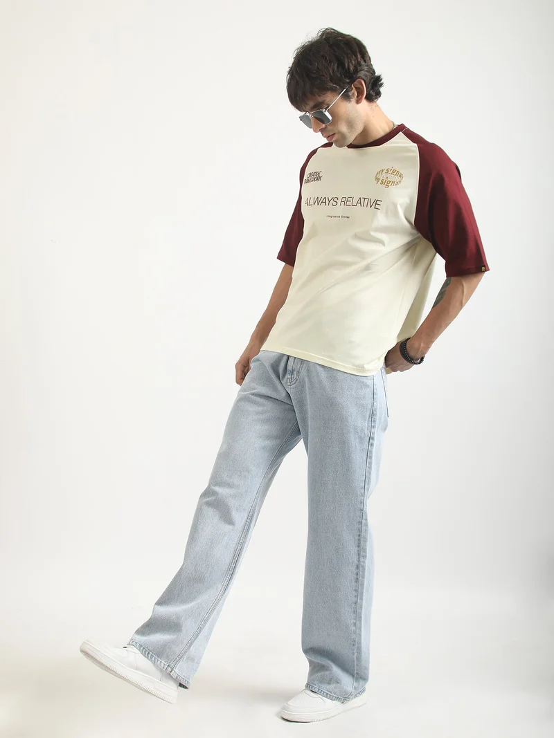 Maniac  Maniac Mens Printed Round Neck Raglan Half Sleeve Brown Cotton T-Shirt for Men | Best Price UAE
