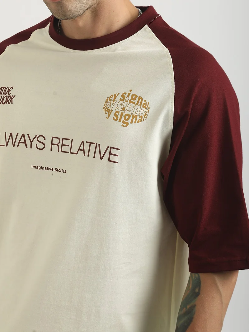 Maniac  Maniac Mens Printed Round Neck Raglan Half Sleeve Brown Cotton T-Shirt for Men | Best Price UAE