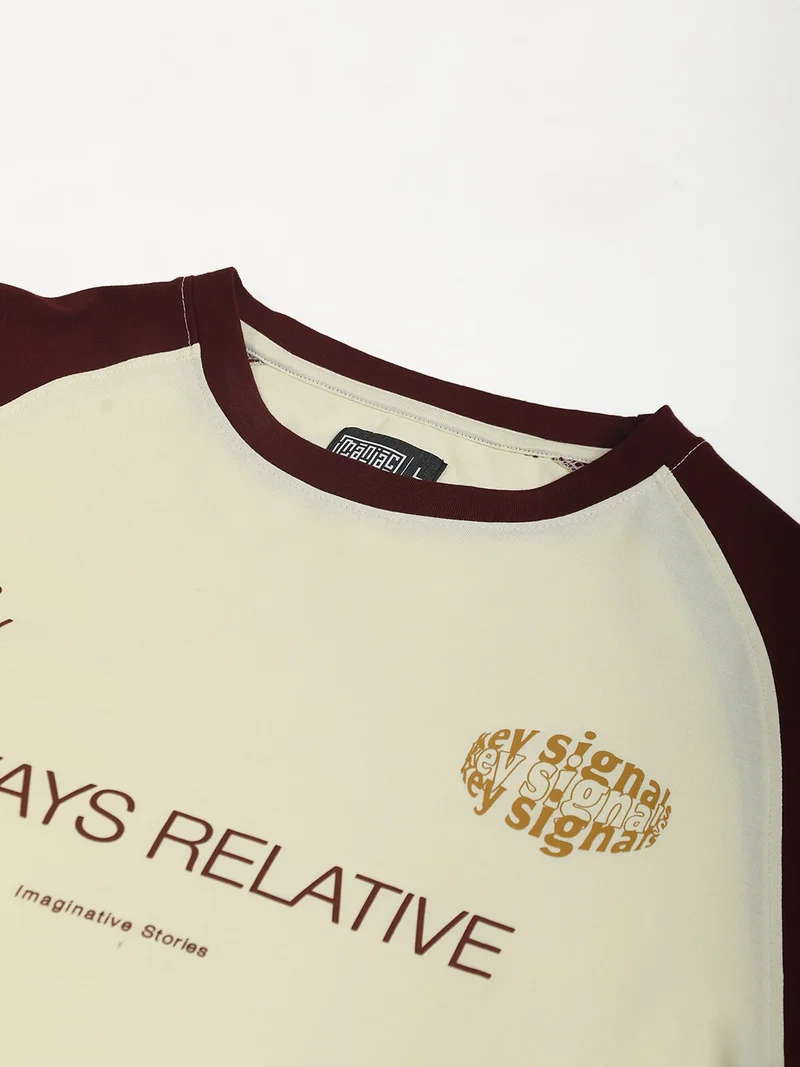Maniac  Maniac Mens Printed Round Neck Raglan Half Sleeve Brown Cotton T-Shirt for Men | Best Price UAE