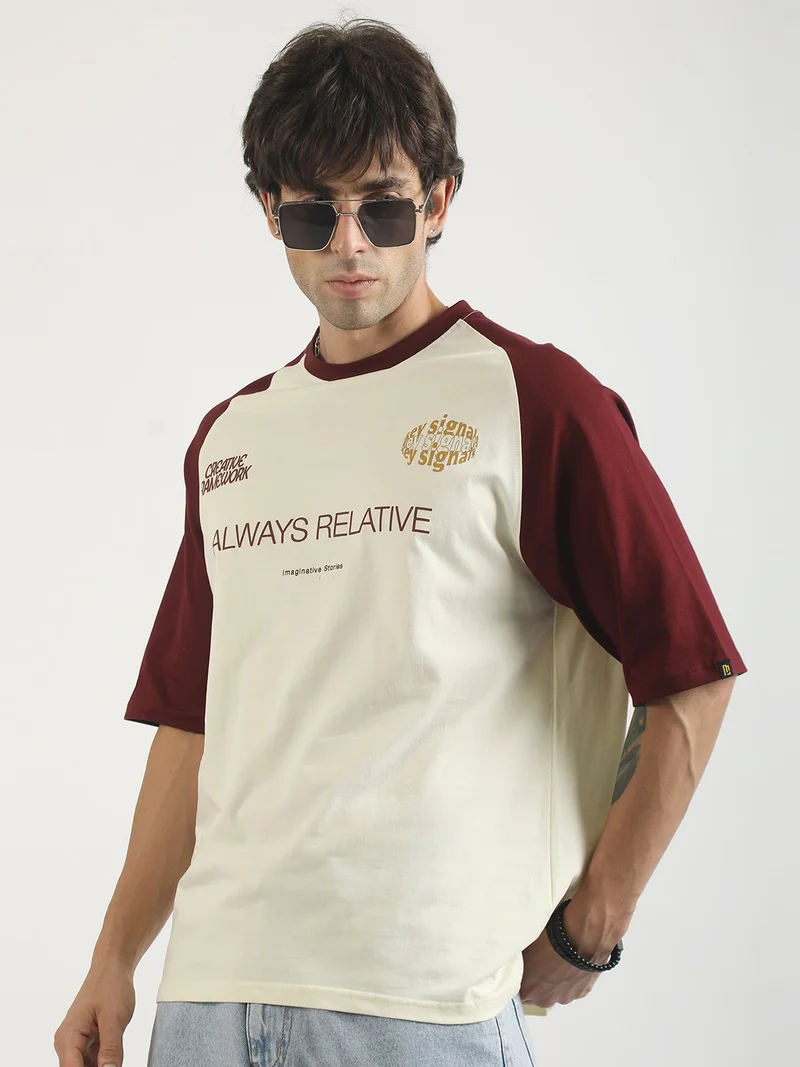 Maniac  Maniac Mens Printed Round Neck Raglan Half Sleeve Brown Cotton T-Shirt for Men | Best Price UAE