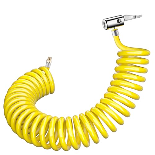 LUMITECO Extension Recoil Air Hose Adapter Locking Tire Chuck with Flexible PU Replacement Hose and Standard Tire Valve Fine Thread for Quick Connect Tire Inflator Pump Hose Nozzle for Lock On Connection - Image 1