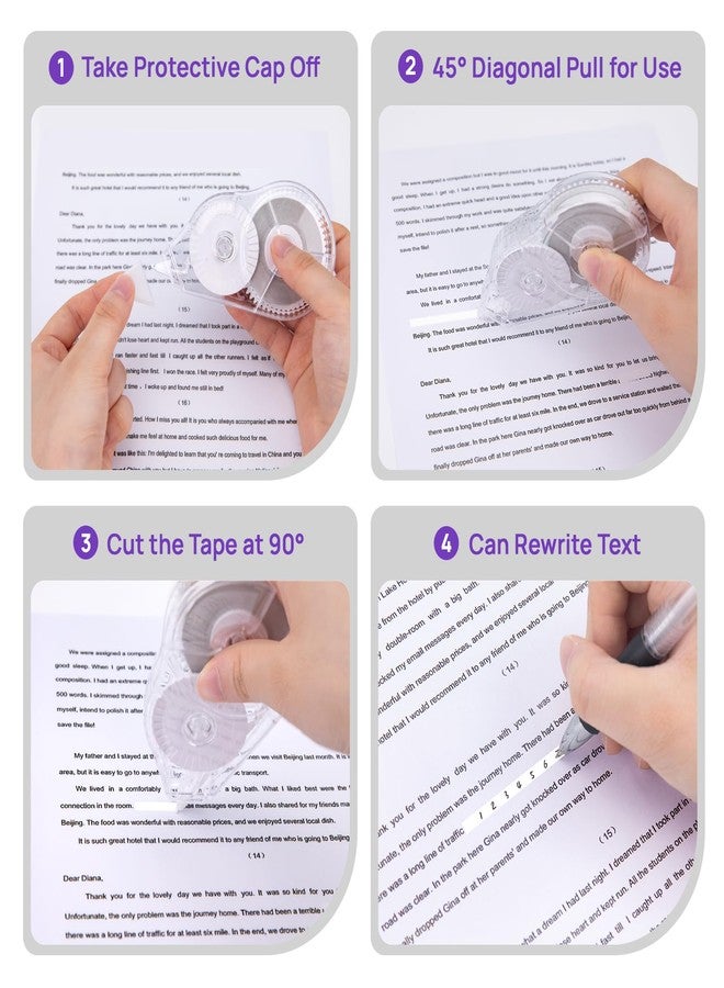 JEFURE 6 Pcs Correction Tape, 98.43 Ft White Wrong Out Tear-Resistant Bulk, Instant Corrections Easy To Use Applicator for School, Office, Note Taking, Journal (Tape Width 0.2 in，Clear) - Image 4