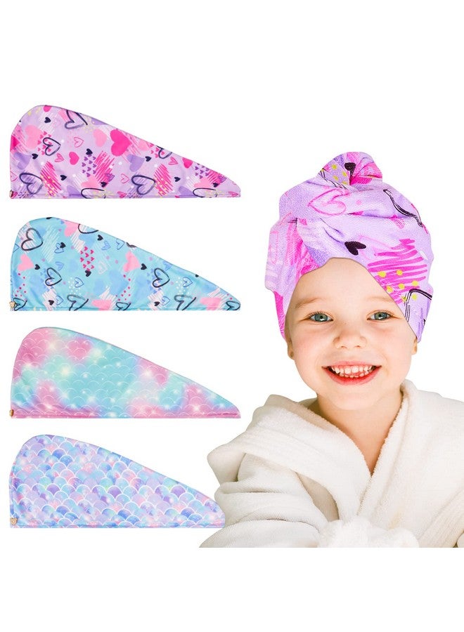 RETON RETON 4 Pack Microfiber Hair Drying Towel, Hair Towel Wrap for Kids Girls Women, Super Absorbent Hair Turbans for Wet Hair, Fast Drying Hair Wrap with Buttons for Curly Long Thick Hair - Image 1