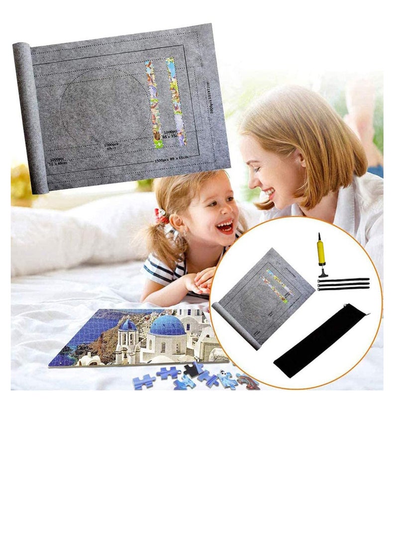 Excefore - Puzzle Mat Roll Up, 1500 Pieces Saver Large Puzzles Board for Adults Kids, Storage and Transport, with Premium Pump Glue Felt Mat, Inflatable Tube Holder, Organizer Pad Keeper (Gray) - Image 1