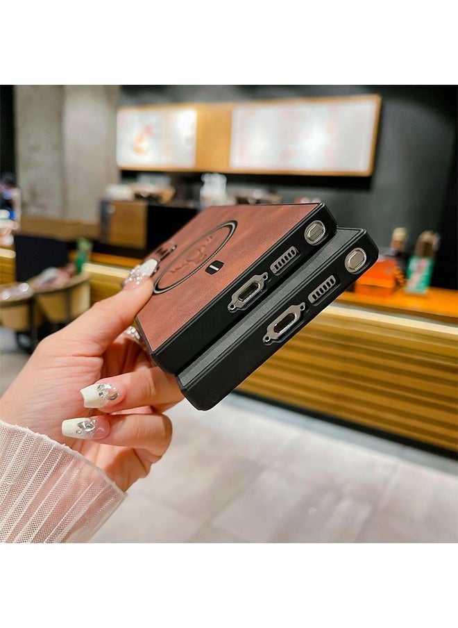 HY - Lambskin Leather Elk Pattern Case For Samsung S24 Ultra Shockproof Magnetic For Magsafe Wireless Charge Cover Soft Faux Leather Phone Case,[Compatible with Mag-Safe] Premium Protective Cover (Grey) - Image 1