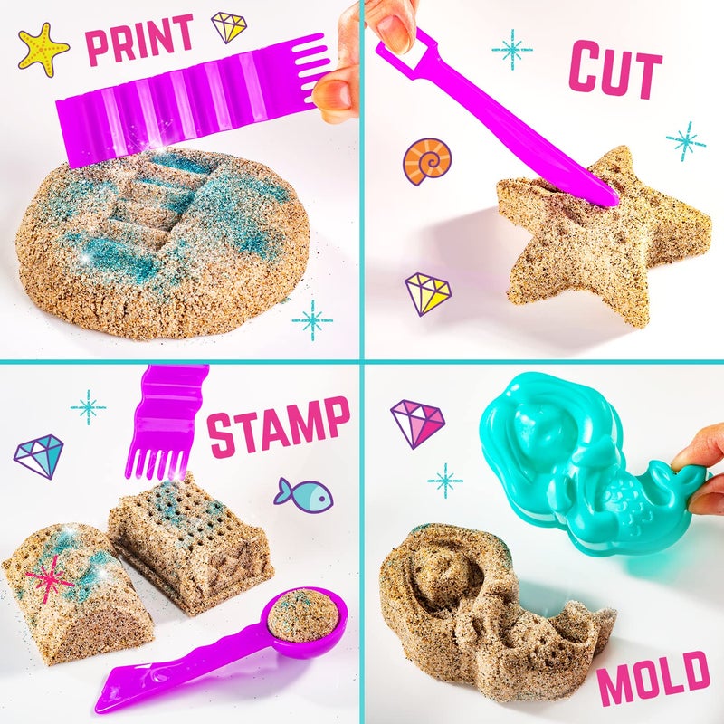 GirlZone Mermaid Sensory Sand Kit, 2lbs Moldable Play Sand for Kids Aged 3+, Magic Sand with Gems, Tools & Portable Treasure Chest, Kids Toys for Playdates, Party Games & Gifting - Image 3