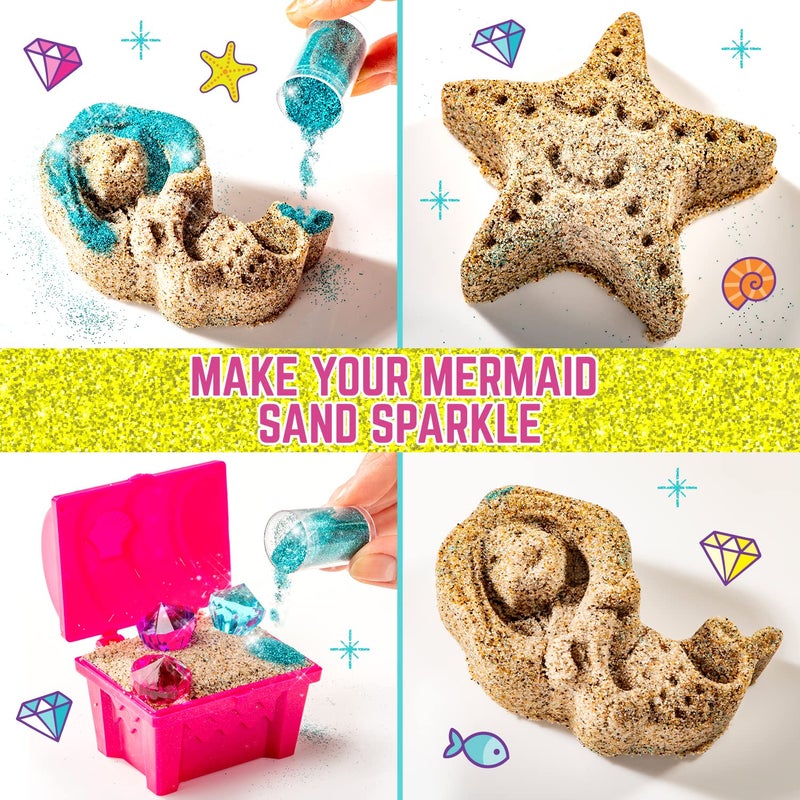 GirlZone Mermaid Sensory Sand Kit, 2lbs Moldable Play Sand for Kids Aged 3+, Magic Sand with Gems, Tools & Portable Treasure Chest, Kids Toys for Playdates, Party Games & Gifting - Image 2