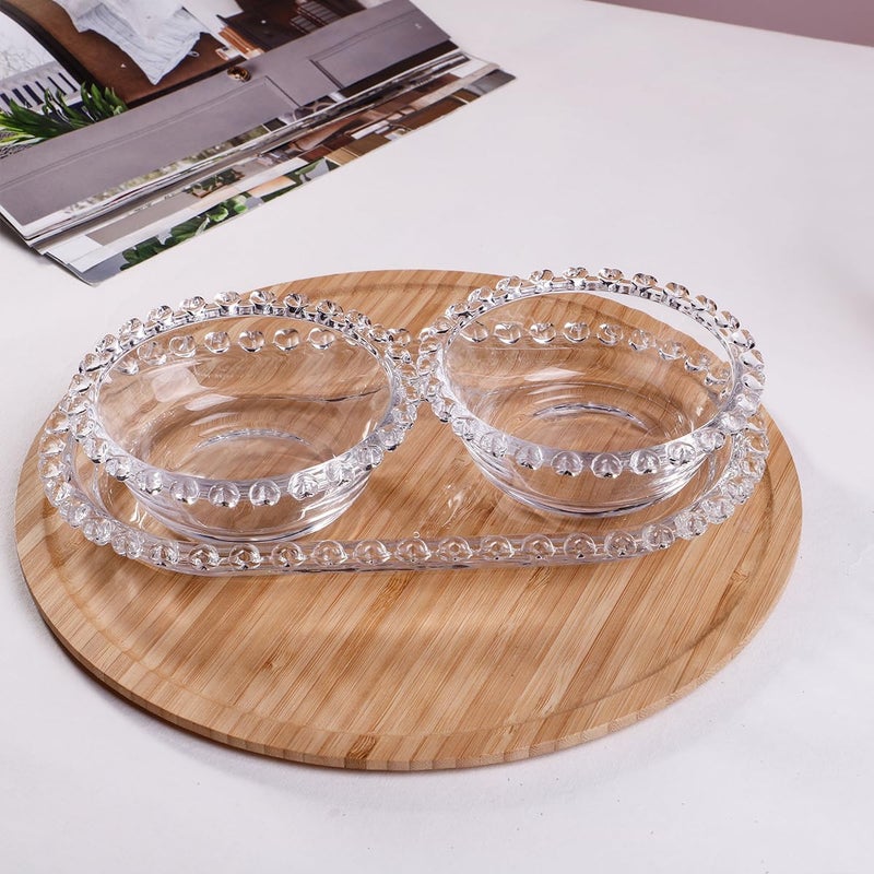 RAHAS Clear Glass Crystal Dessert Plate Set with Tray 2 Bowls Elegant Versatile Serveware for Snacks Sweets and Small Dishes Clear - Image 1