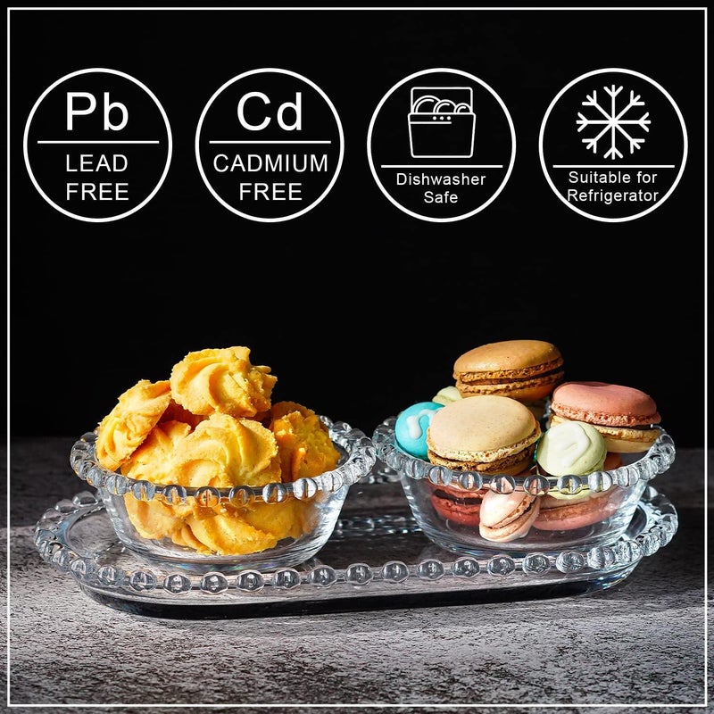 RAHAS Clear Glass Crystal Dessert Plate Set with Tray 2 Bowls Elegant Versatile Serveware for Snacks Sweets and Small Dishes Clear - Image 5