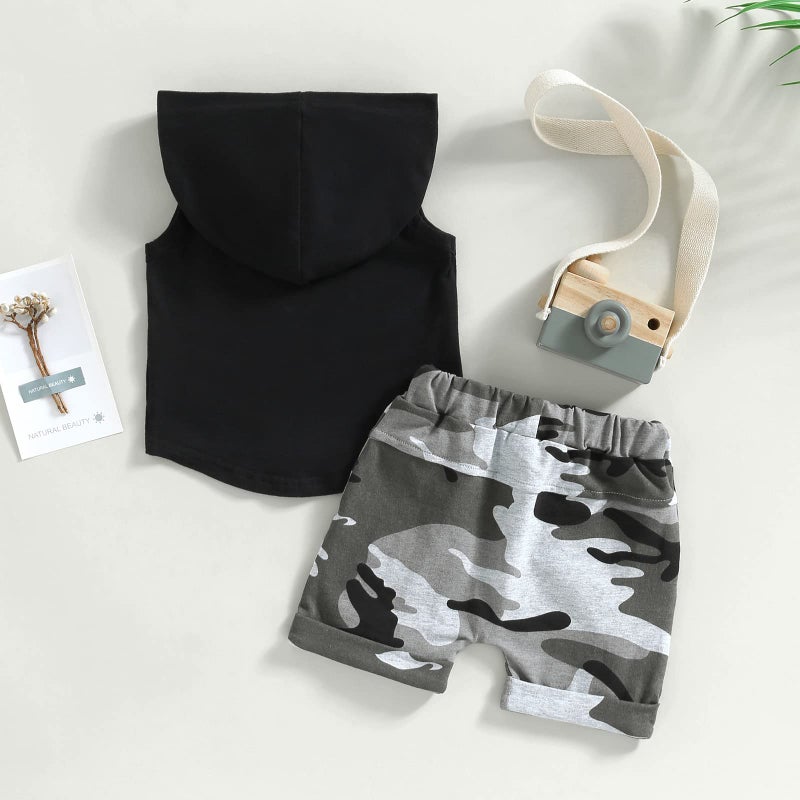 BemeyourBBs Baby Boy Summer Outfit Hooded Tank Top with Pocket and Elastic Waist Shorts Set Infant Boy Clothes (Camouflage 1,6-12 Months) - Image 3