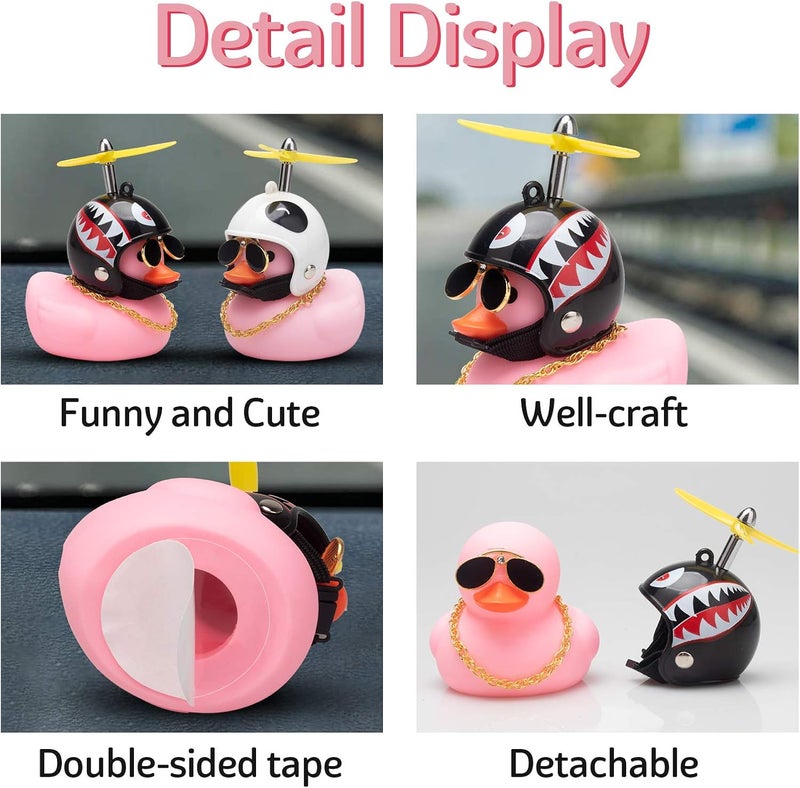 wonuu Pink Duck Car Dashboard Decorations Rubber Duck Car Ornaments Cool Duck with Propeller Helmet Sunglasses Gold Chain - Image 2