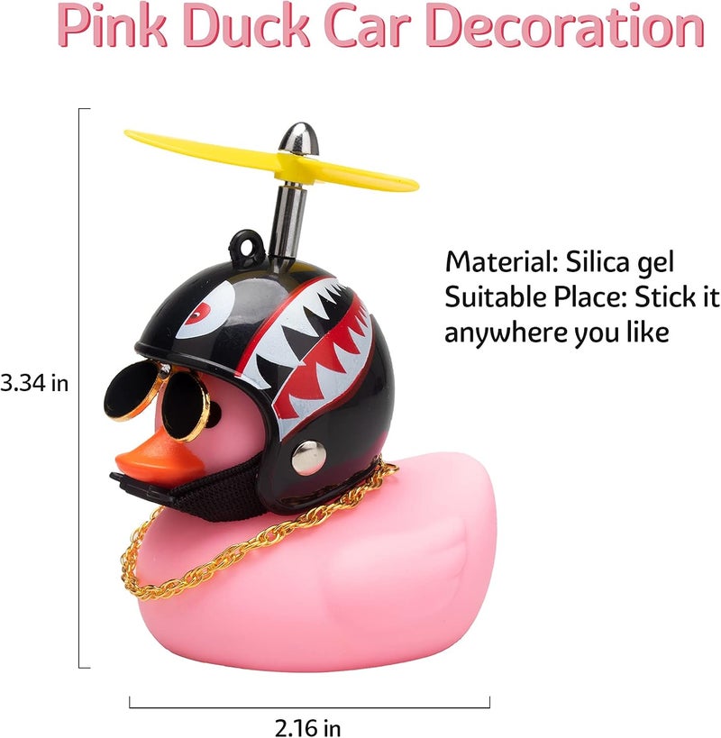wonuu Pink Duck Car Dashboard Decorations Rubber Duck Car Ornaments Cool Duck with Propeller Helmet Sunglasses Gold Chain - Image 5