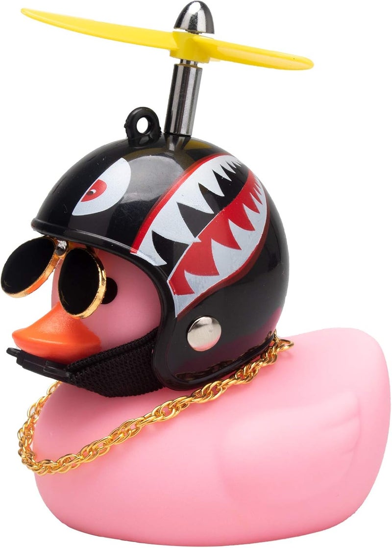wonuu Pink Duck Car Dashboard Decorations Rubber Duck Car Ornaments Cool Duck with Propeller Helmet Sunglasses Gold Chain - Image 1