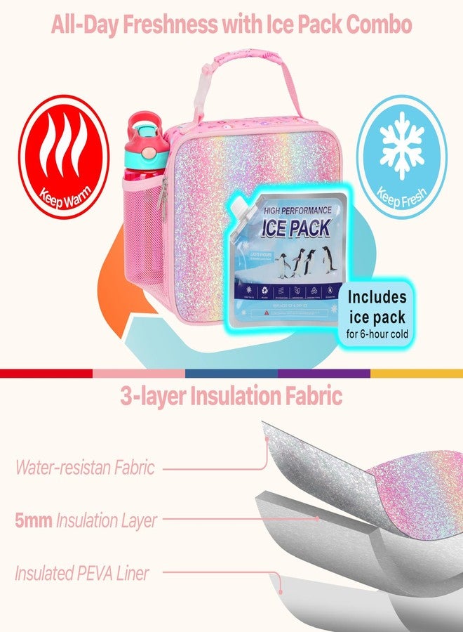 Bagseri Girls Lunch Bag with Ice Pack - Kids Lunch Box for Girls Reusable Leak-Proof and Insulated Kids Lunch Bag Toddler Lunch Box for Daycare and School, Glitter Pink Unicorn - Image 3