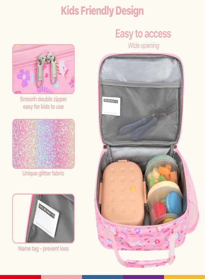 Bagseri Girls Lunch Bag with Ice Pack - Kids Lunch Box for Girls Reusable Leak-Proof and Insulated Kids Lunch Bag Toddler Lunch Box for Daycare and School, Glitter Pink Unicorn - Image 5