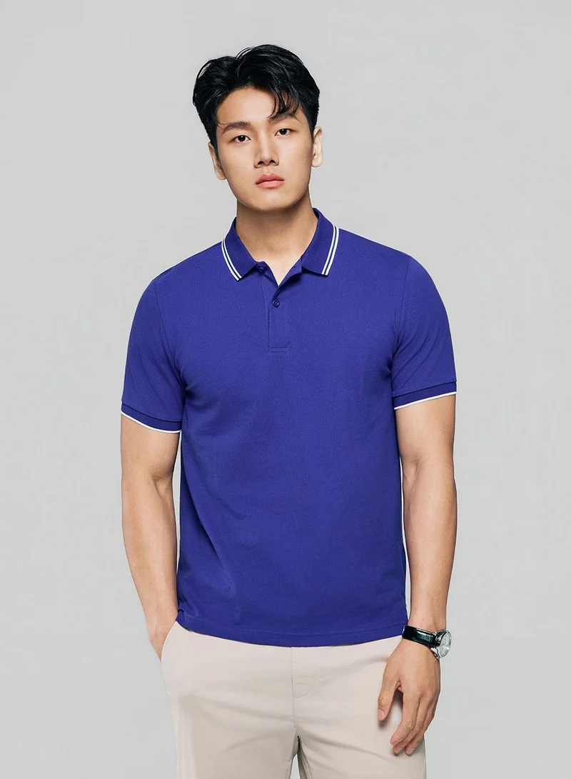 Giordano Men’s Slim Pique Solid Polo with Flat Knit Collar