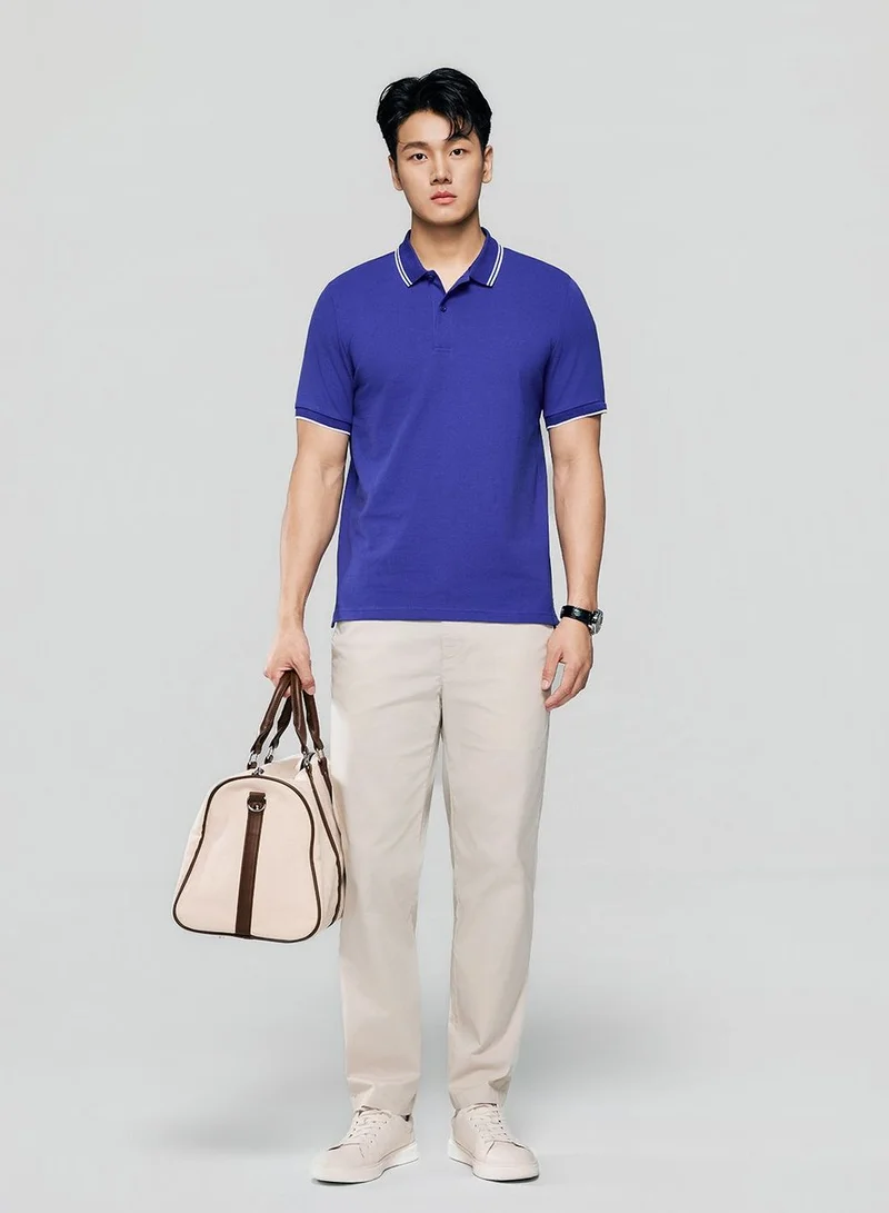 Giordano Men’s Slim Pique Solid Polo with Flat Knit Collar