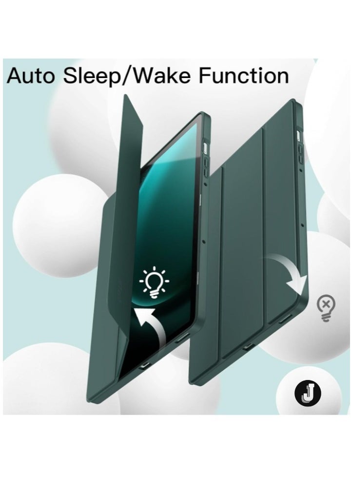 JAJEEK "2024 Case for Samsung Galaxy Tab S9 FE+ / S9 FE Plus 12.4-Inch – Soft TPU Tri-Fold Stand Protective Cover with S Pen Holder, S Pen Charging Support, Auto Wake/Sleep (Midnight Green)" - Image 5