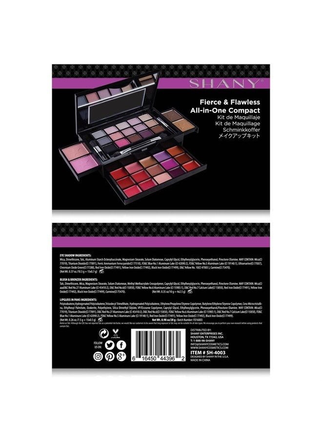 Fierce & Flawless All-in-One Makeup Set Compact with Mirror, 15 Eye Shadows, 2 Bronzers, 2 Blushes and 15 Lip/Eye Glosses - Applicators Included