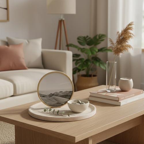 Koville Natural Travertine Tray for Home Decor, 10 Inch Round Serving Tray for Kitchen and Coffee Table, Decorative Marble Bathroom Trays for Counter, Luxury Vanity Tray, Light Beige Stone Tray - Image 5