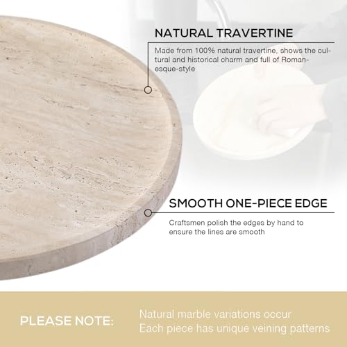 Koville Natural Travertine Tray for Home Decor, 10 Inch Round Serving Tray for Kitchen and Coffee Table, Decorative Marble Bathroom Trays for Counter, Luxury Vanity Tray, Light Beige Stone Tray - Image 3