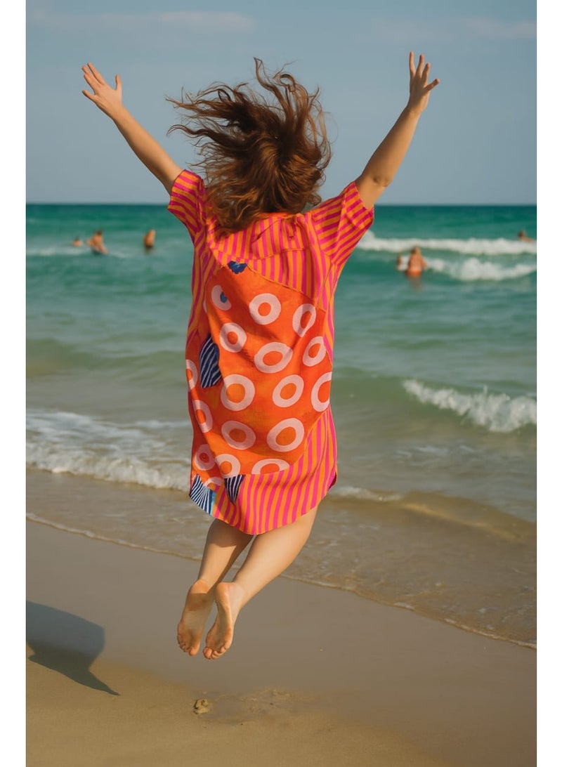 Mr.joe Mr Joe Playful Colorful Oversize Beach Cover-Up Orange 2732 