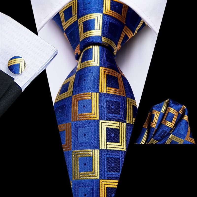 Dubulle Mens Paisley Floral Silk Tie for Men Striped Necktie and Pocket Square Cufflinks Set Wedding Business - Image 2