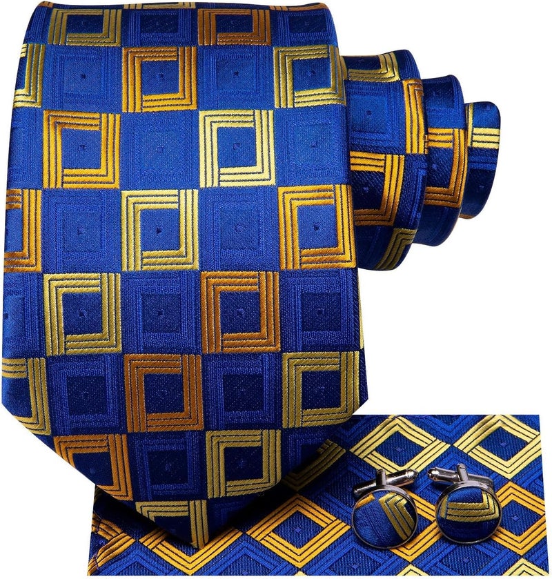 Dubulle Mens Paisley Floral Silk Tie for Men Striped Necktie and Pocket Square Cufflinks Set Wedding Business - Image 1