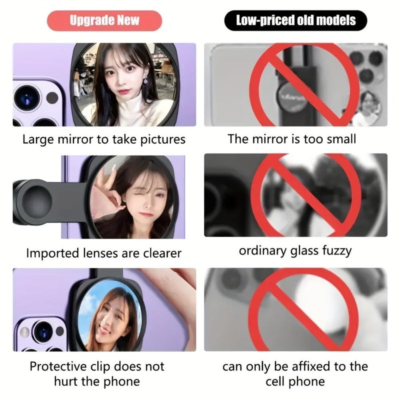 KickZu vlogging Phone Selfie Tool Hand Mirror for MakeupvlogSelfie Selfie Mirror Compact Phone Mirror Universal Phone Clip for iPhone 1615141312 Android Smartphone Selfie vlog Accessories - Image 2