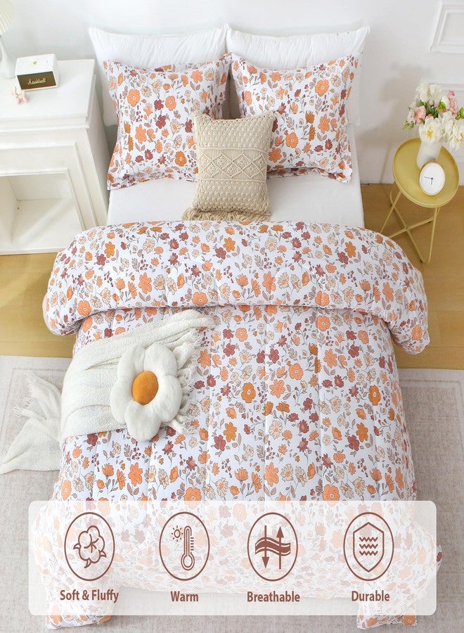 Mooreeke Floral Full Size Comforter Sets, Orange and Red Vintage Floral Patterned Bedding for All Seasons, 3-Piece Vintage Bed in a Bag with Fluffy Quilted Reversible Comforter & 2 Pillow Shams - Image 2